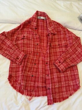 Zara Red Plaid Button-Down Overshirt